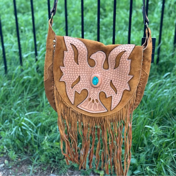 American Darling Eagle Turquoise Stone Fringe Crossbody Bag - Picture 8 of 8
